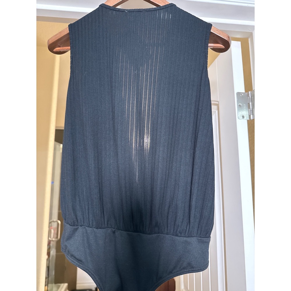 Day Into Night Bodysuit Black Ribbed Wrap V-Neck Sleeveless S, NWT Closet Staple - Picture 4 of 7